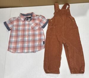 Baby Boys Clothes 24M Carters Brown Corduroy Jumper Overalls & Ben Sherman Shirt